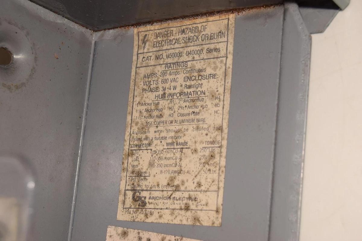 Used Anchor Electric Meter Socket Enclosure U50000 U40000 200A 200 Amp 600v 3ph 4w