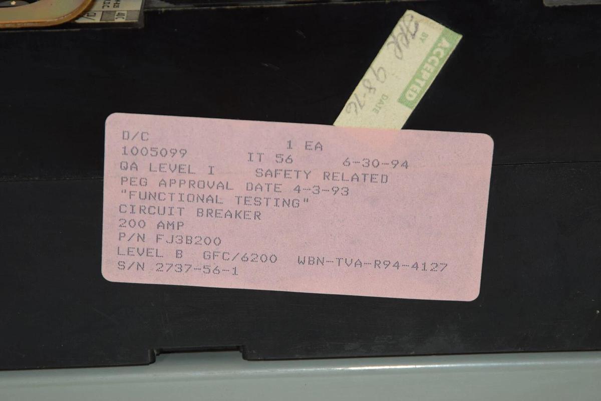 Refurbished General Electric GE Breaker FJ3B200 FJ3-B200 200amp 200 A 3p 600v *refurb*