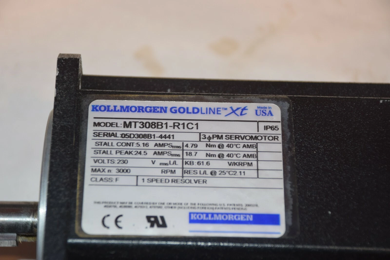 Used Kollmorgen Goldline XT Servo Motor PM MT308B1-R1C1 230v 3000rpm 3ph