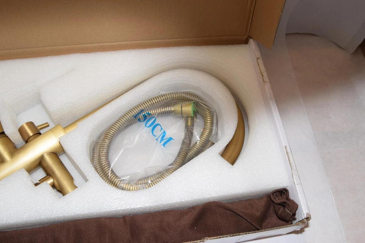 (NEW) LOVEDIMA X002IX1JC1 Antique Brass Freestanding Tub Faucet With Hand Shower