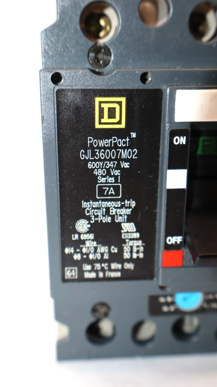 Used Square D Circuit Breaker 7A PowerPact Mag-Gard 7 Amp 3P GJL36007M02
