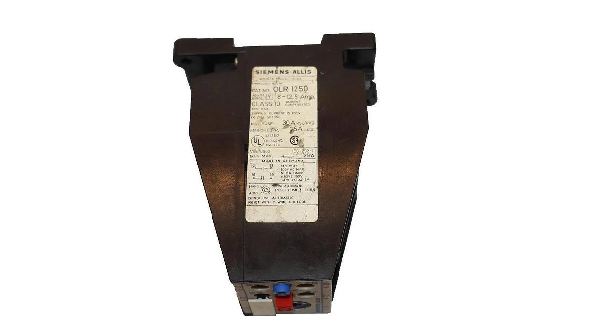 Used Siemens Allis OLR 1250 OLR1250 OLR-1250 8-12.5 A Amp Overload Relay