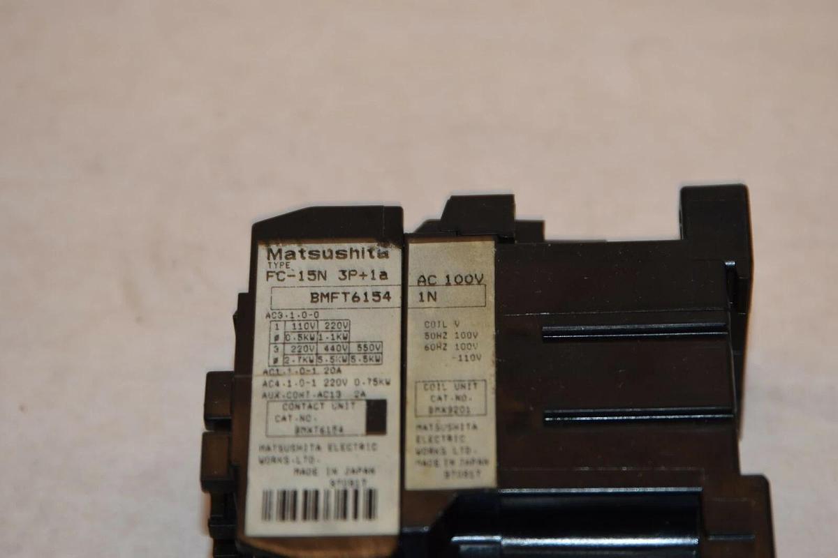 Used MATSUSHITA FC-15N STARTER WITH FT-15N RELAY 5A-8A 100-110V AC 50/60Hz COIL