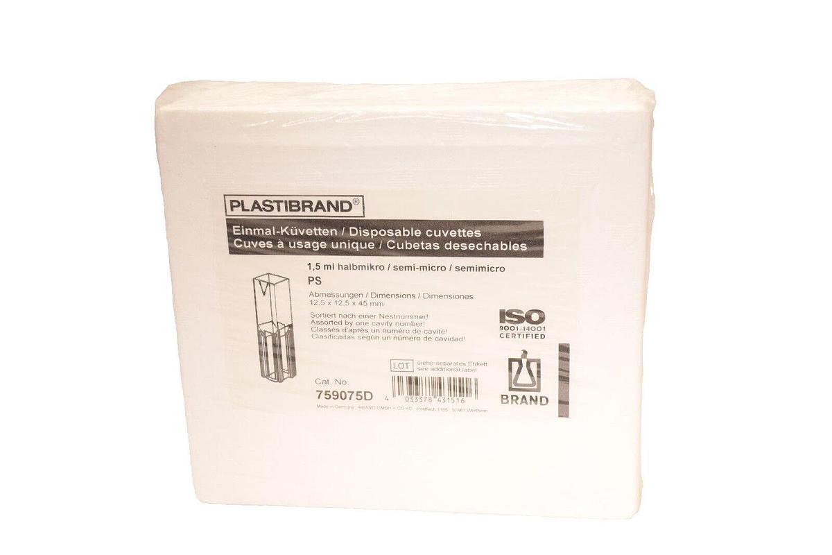PLASTIBRAND 759075D Disposable Cuvettes 1.5mL Semi-Micro *Sealed Package*