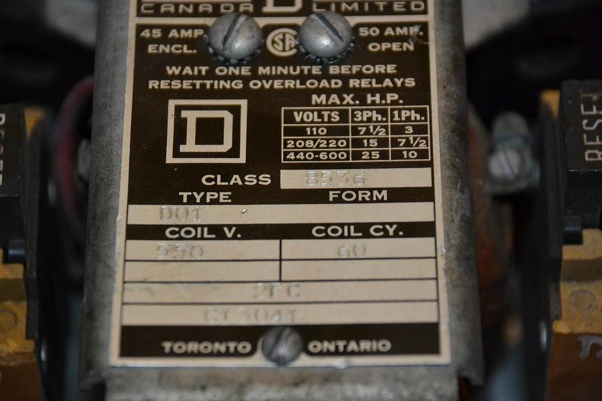 Used Square D Starter 8536 DO1 8536-DO1 8536DO1 8536 D01 3P 550v Coil