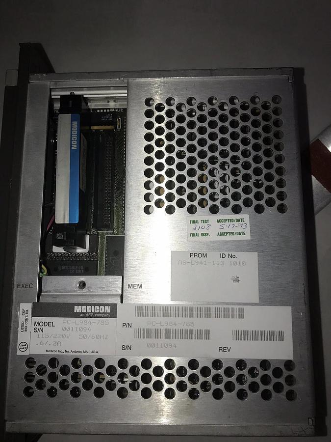 Used MODICON PC-L984-785 PROGRAMMABLE CONTROLLER with AS-E785-904 memory module 785L