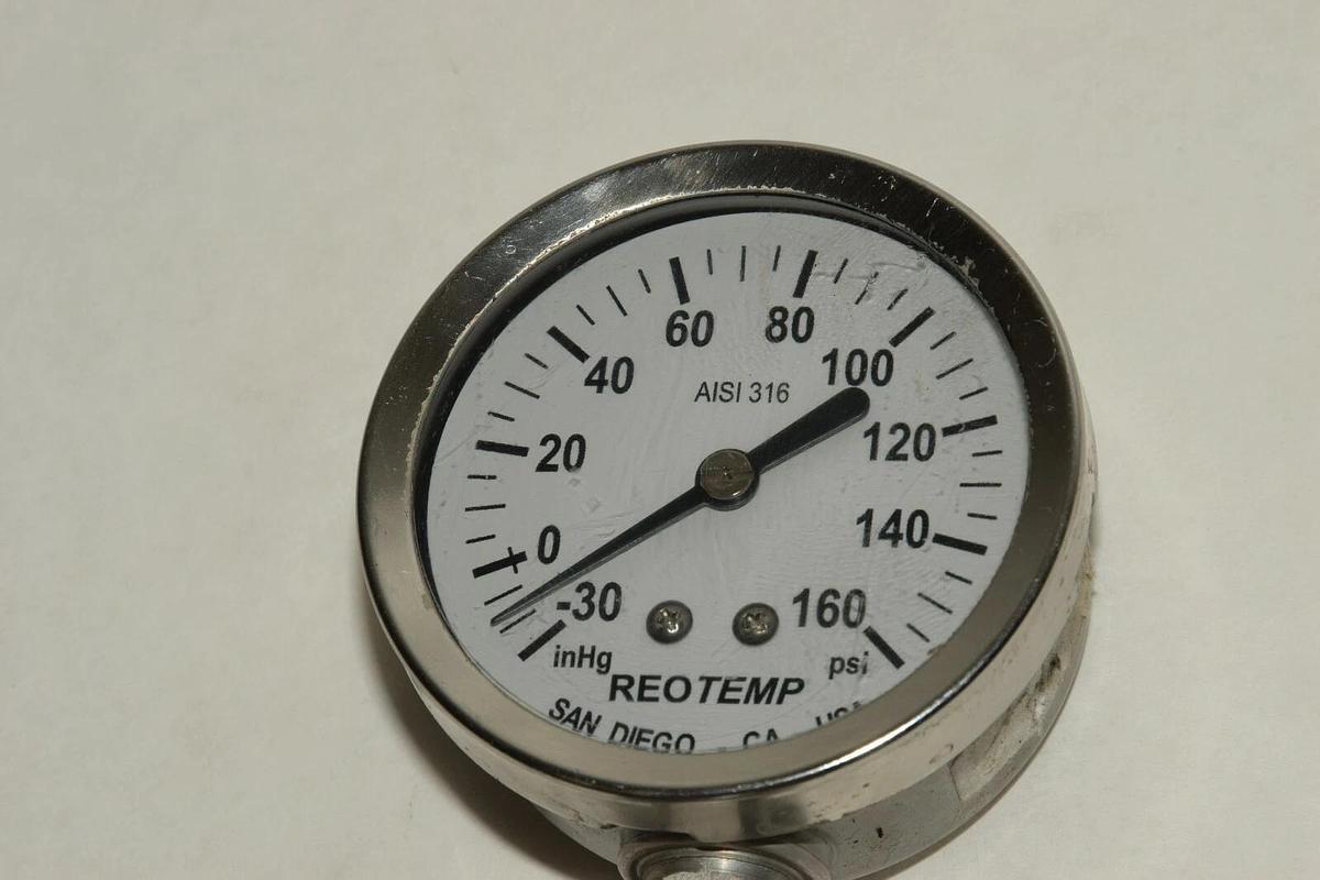 Used REOTEMP DSTC15SS4VR DA-PU1 -30 to 160psi 2.5" Face Triclamp Pressure Gauge