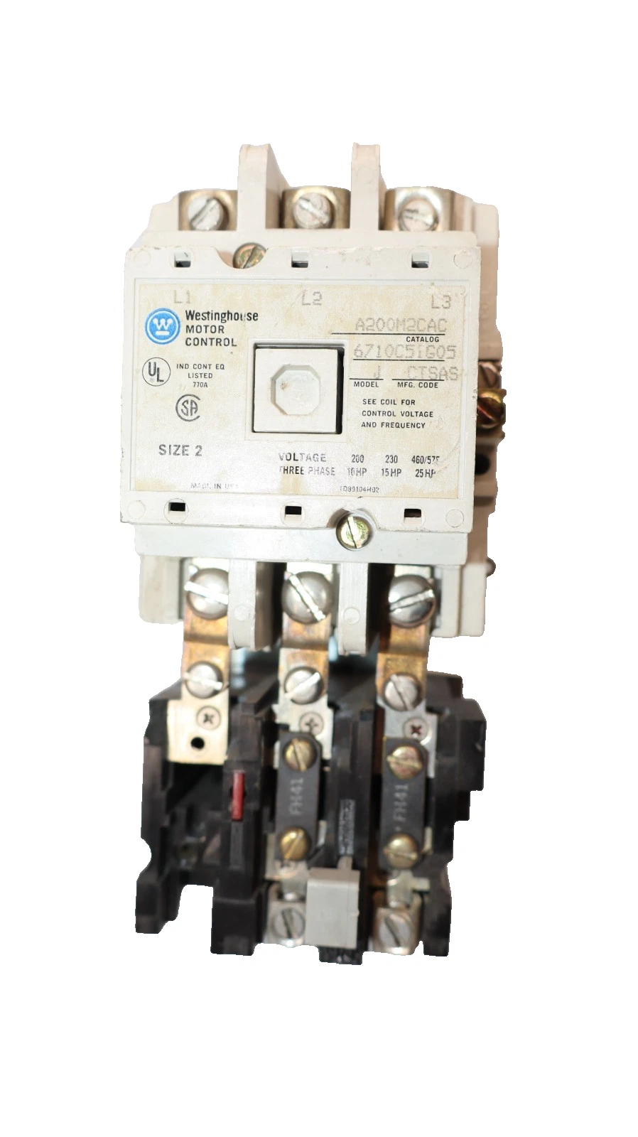 Used Westinghouse Motor Control Starter Size Sz 2 A200M2CAC Model J 110/120V Coil