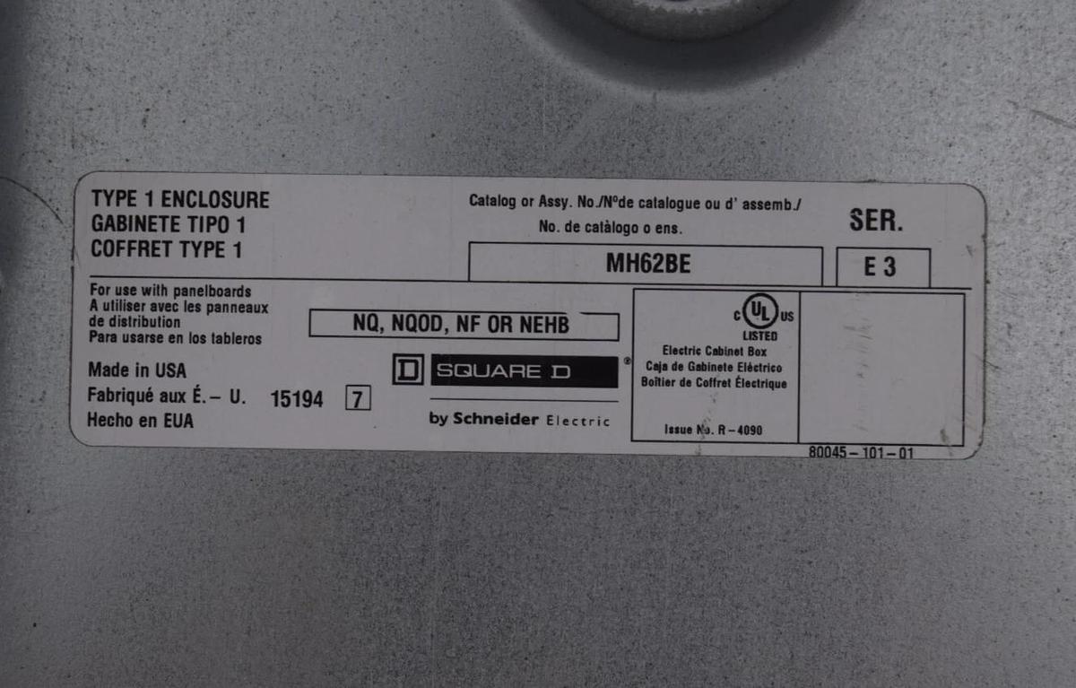 Used Square D Schneider Electric Cabinet Box Enclosure MH62BE E3 400A Main *No cover