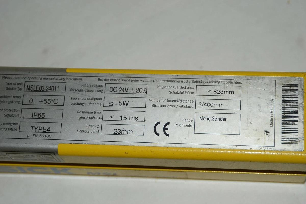 Used SICK  Safety Light Curtain MSLE03-24011 1015618 1 015 617 23mm 24V 5W