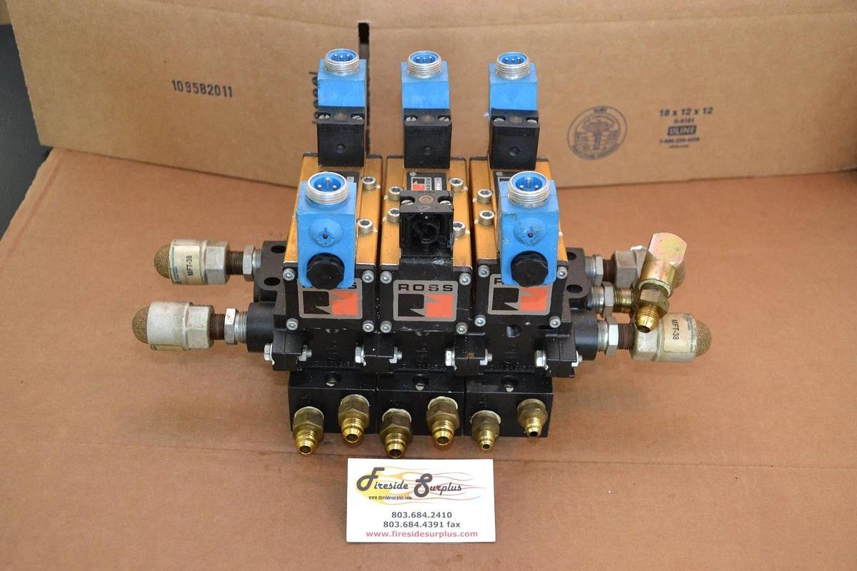 Used Ross Solenoid Valve Manifold (2) W6077B3431 (1) W6076B3437 (3) 665K91 Base