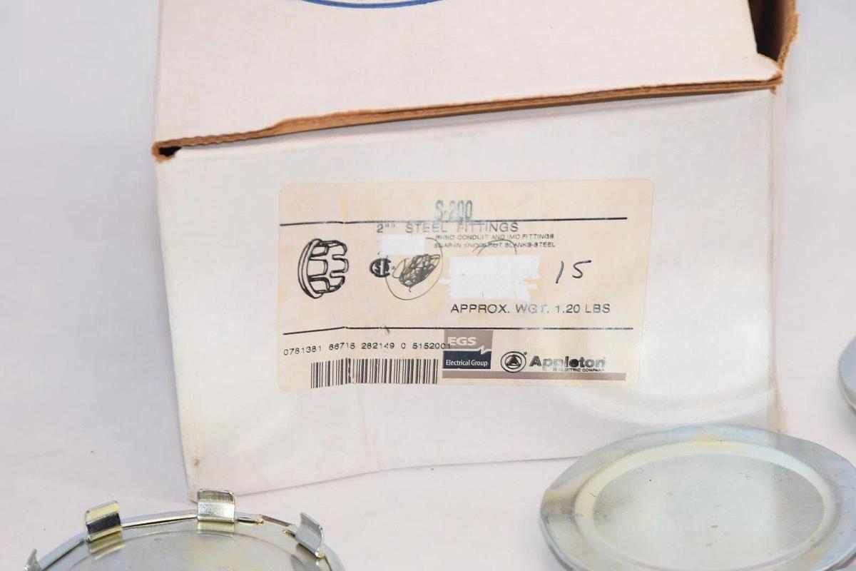 (NEW - Box of 15) APPLETON S-200 2" Steel Snap-In Blanks
