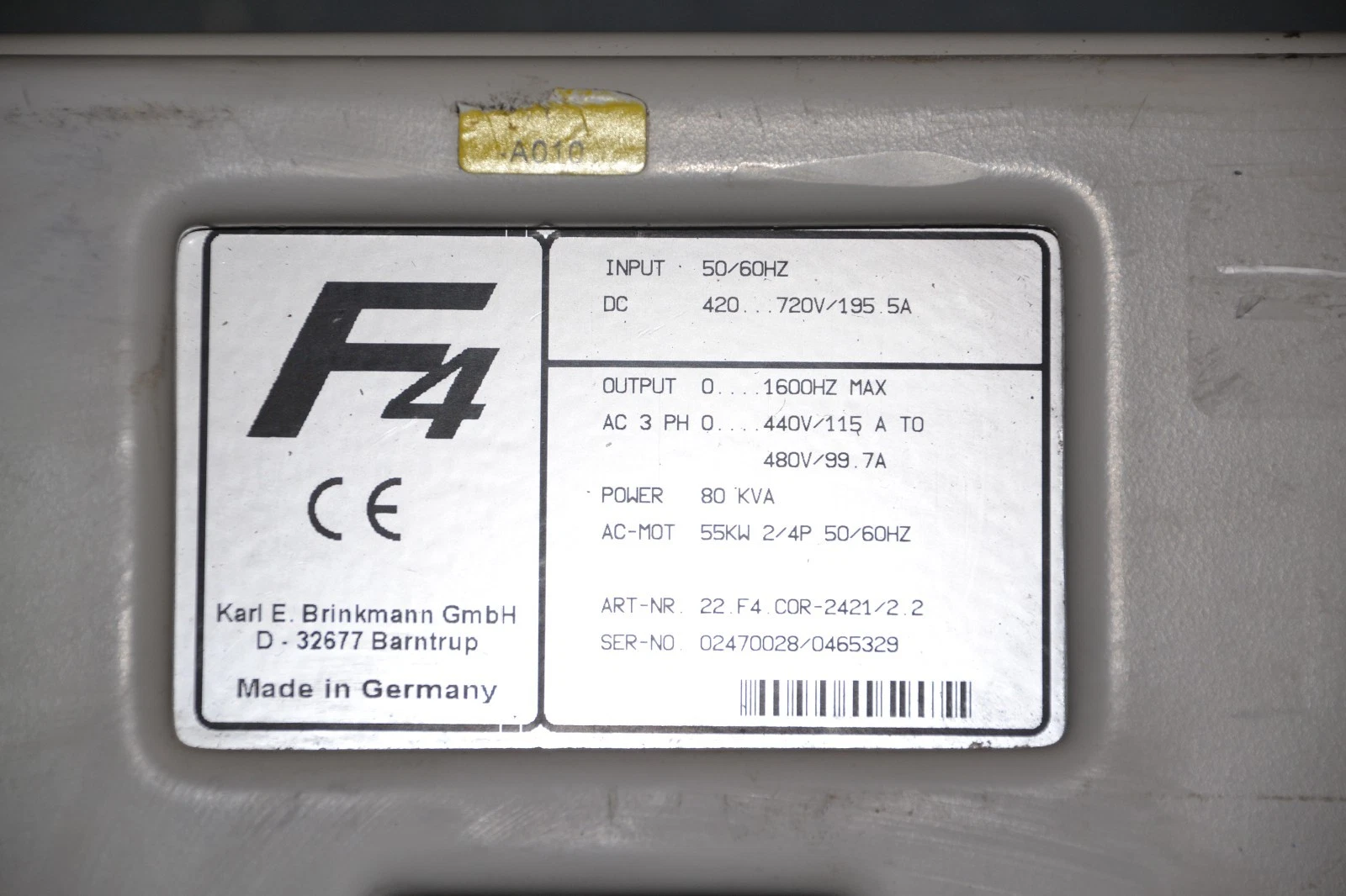 Used KEB Drive 22-F4-COR-2421/2.2 80KVA 22-F4-C0R-2421/2.2 22.F4.COR-2421/2.2