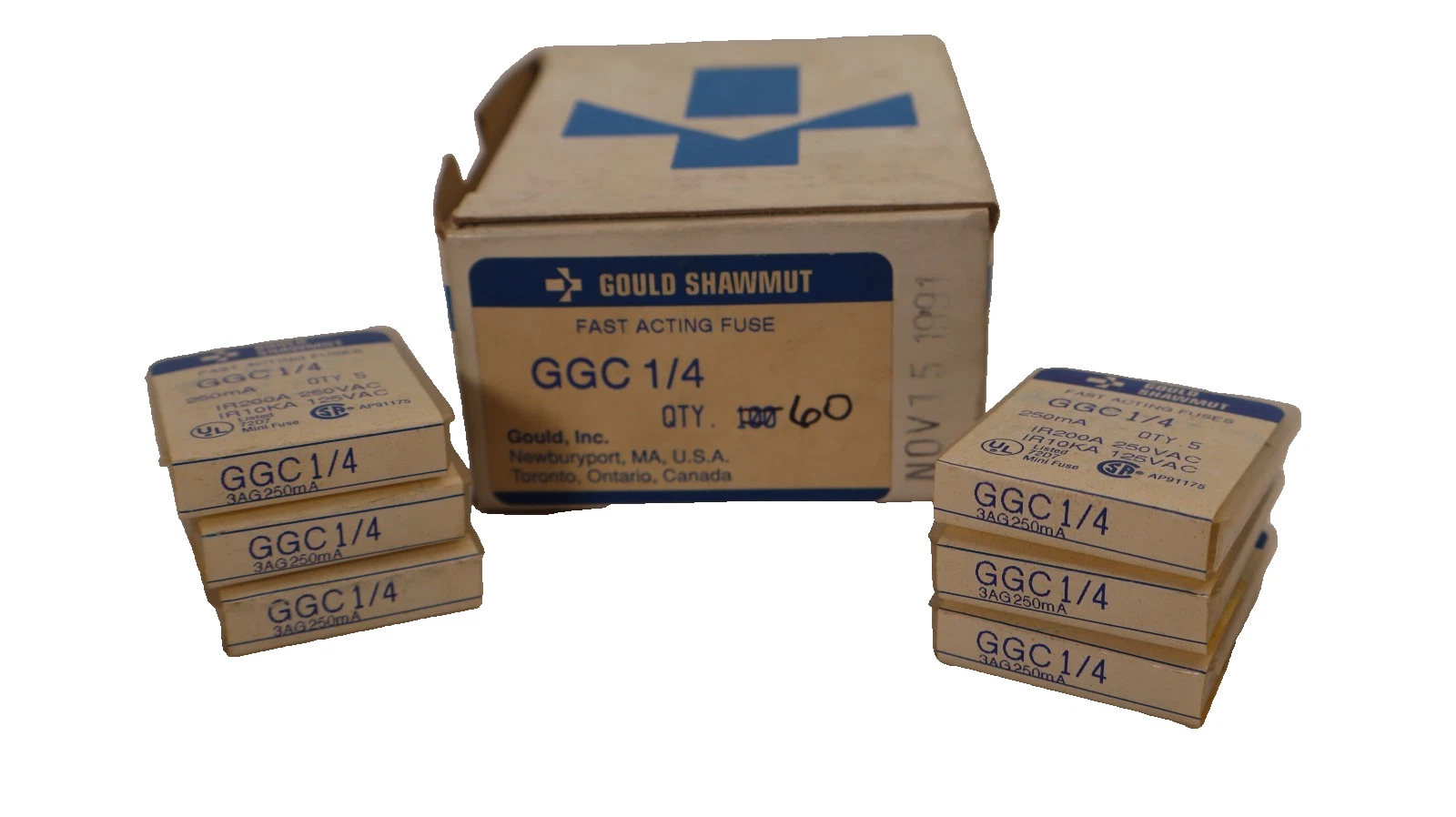 Gould Shawmut GGC 1/4 GGC-1/4 GGC1/4 1/4Amp Fast-Acting Fuse (New - Lot of 60)