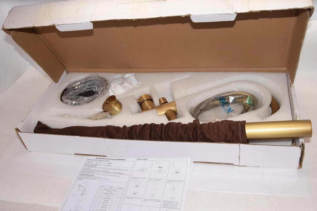 (NEW) LOVEDIMA X002IX1JC1 Antique Brass Freestanding Tub Faucet With Hand Shower