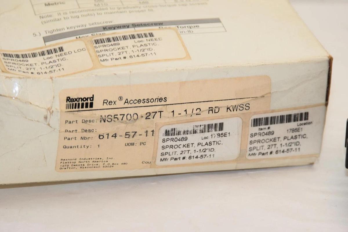 REXNORD Conveyor Sprocket  NS5700-27T 614-57-11 1-1/2 RD KWSS 27Teeth (NEW)