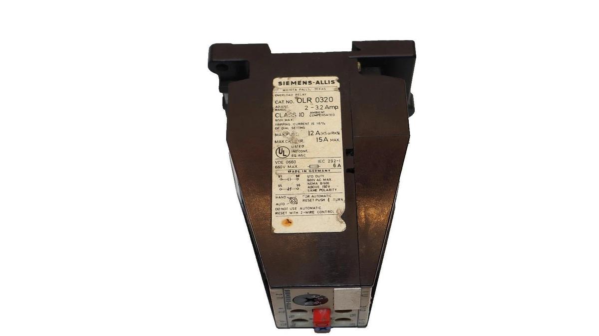 Used Siemens - Allis OLR0320 OLR-0320 OLR 0320 2-3.2Amp 2-3.2A Amp Overload Relay
