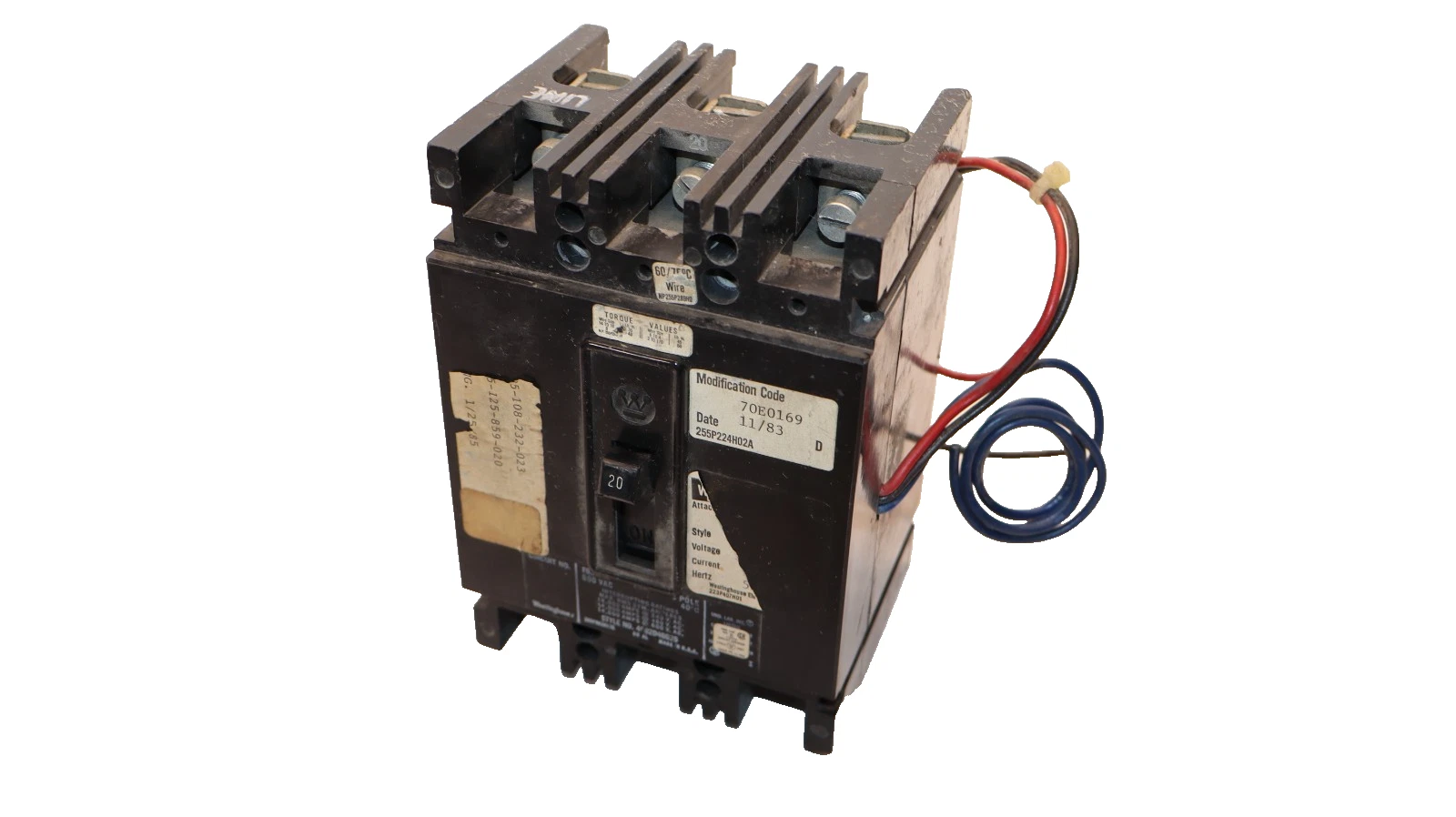 Used Westinghouse Circuit Breaker 20A 20Amp FB3020-ST-U 600VAC 3-Pole