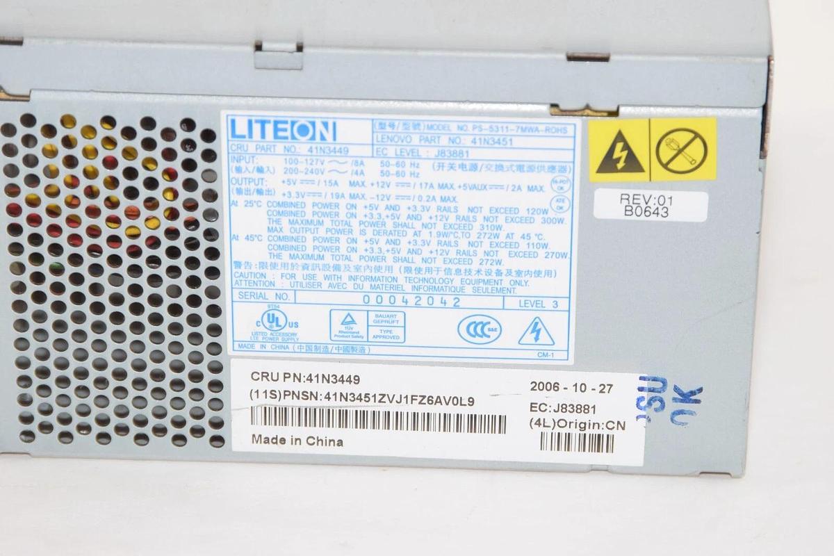 Used LITEON / LENOVO 41N3449 41N3451 Power Supply