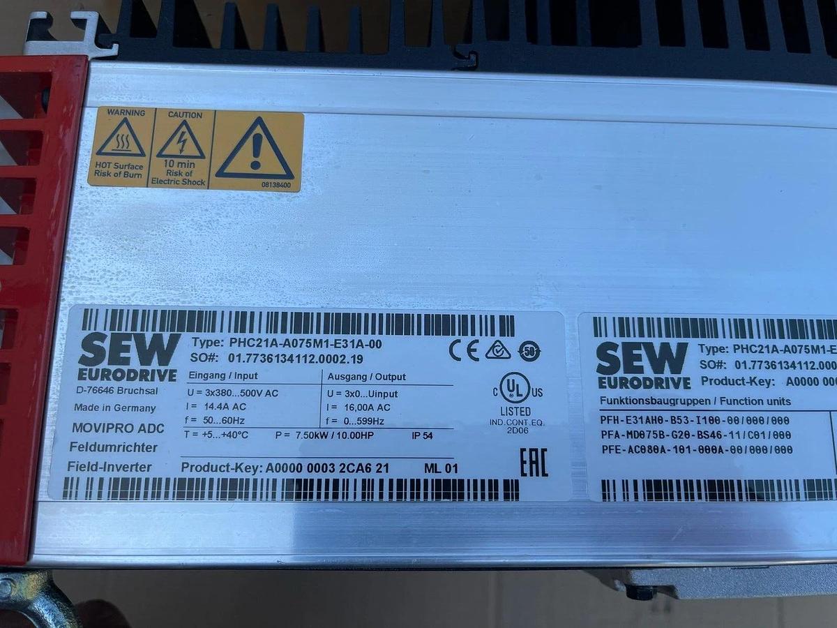 SEW Eurodrive MOVIPRO ADC Drive Inverter PHC21A-A075M1-E31A-00 7.5kw 10hp (NEW)