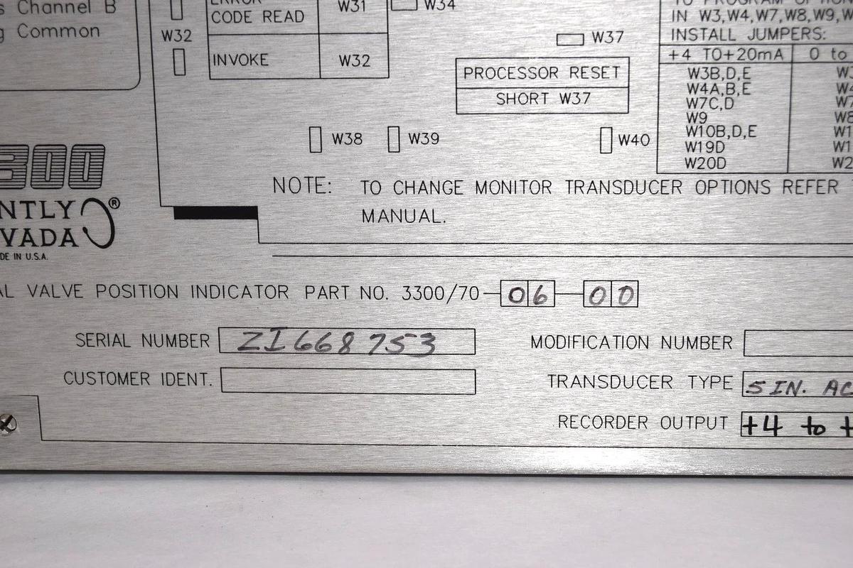 Used Bently Nevada 3300/70-06-00 Dual Valve Position Indicator Module