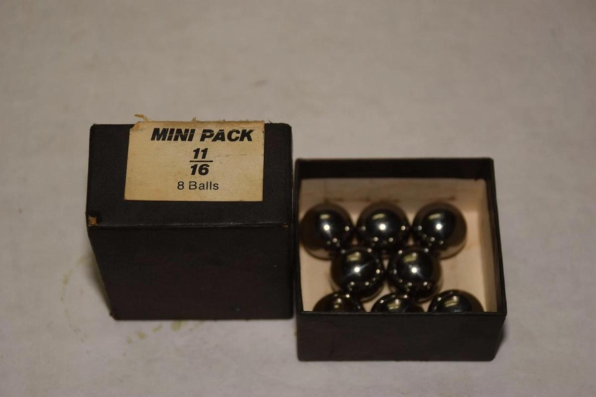 (BOX OF 8) BEARINGS INC. 11/16 MINI PACK CHROME STEEL BALLS NEW
