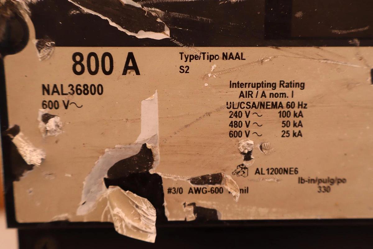 Used Square D Circuit Breaker 800 Amp NAL36800 800A Frame 3Pole