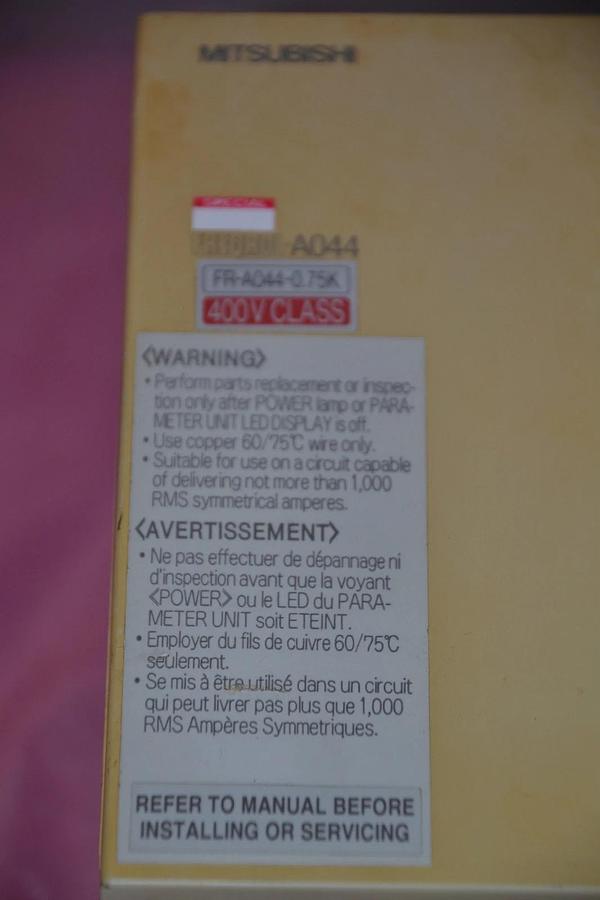 Used MITSUBISHI DRIVE FR A044 0 75K UL FRA044075KUL FR-A044-0.75K-UL 3HP 4.1A 400V