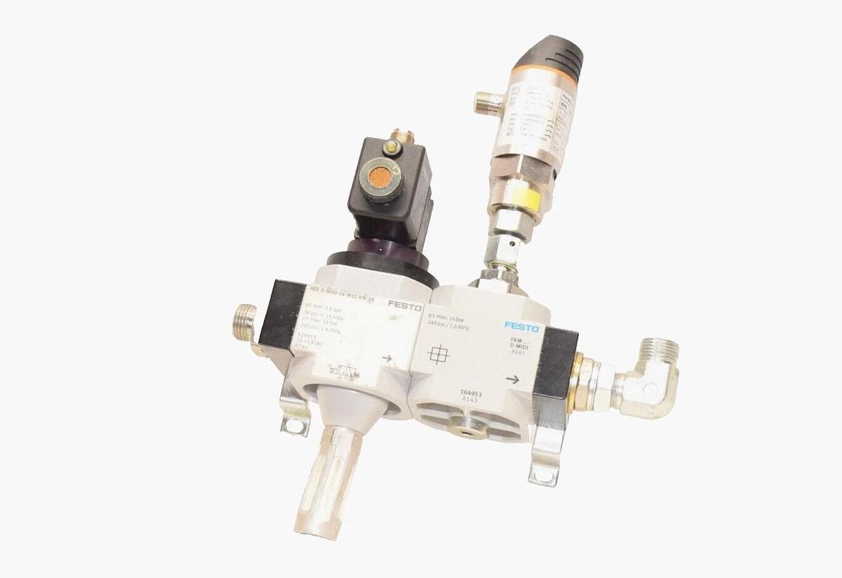 Used FESTO HEE-D-MIDI-24-M12-VW-SA 539915 SA-219181 On/Off Valve W/ IFM PN7004 Sensor