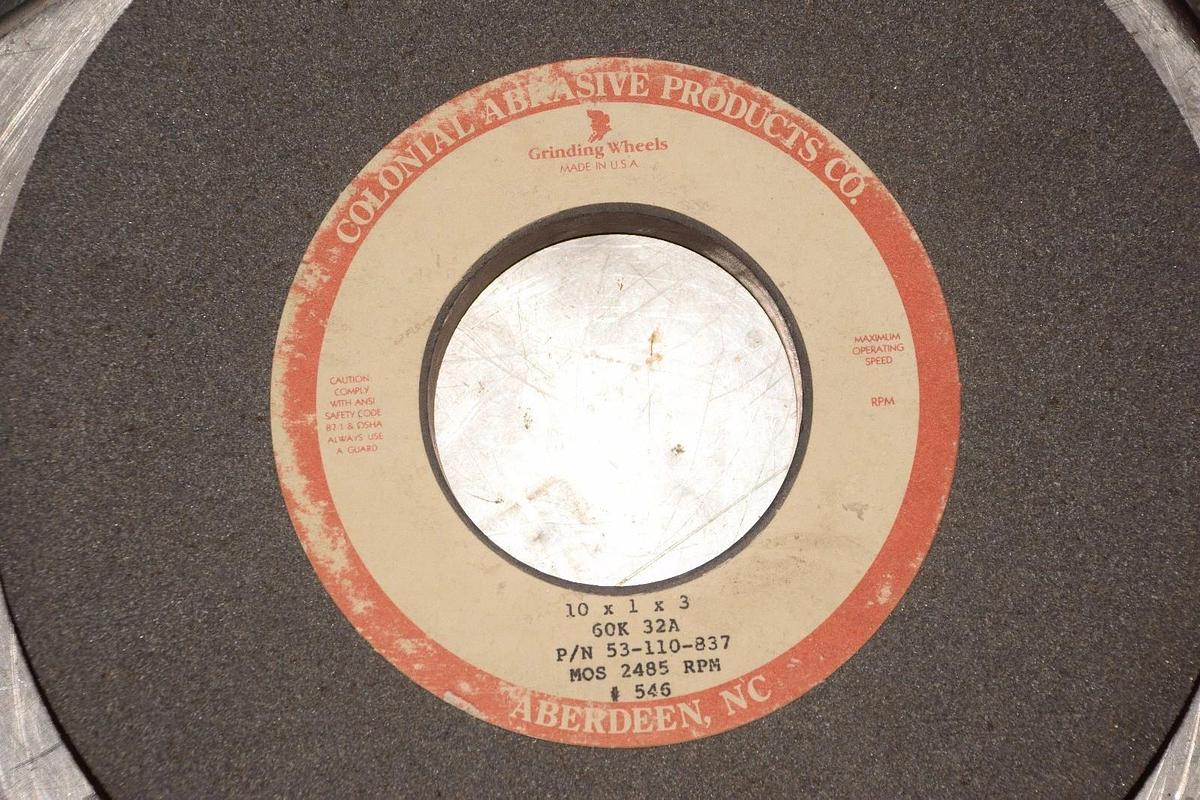 Colonial Abrasive 53-110-837, 60k 32A Grey Grinding Wheel 10" x 1" x 3" NOS