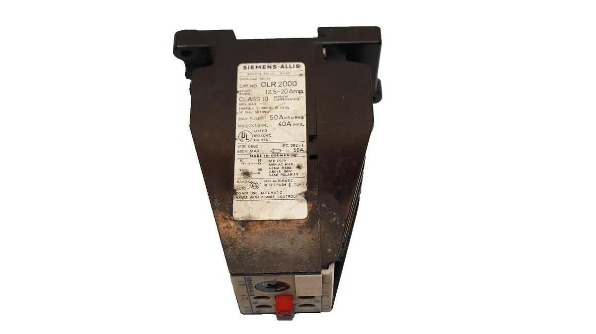 Used Siemens Allis Overload Relay OLR 2000 OLR2000 12.5-20A Amp