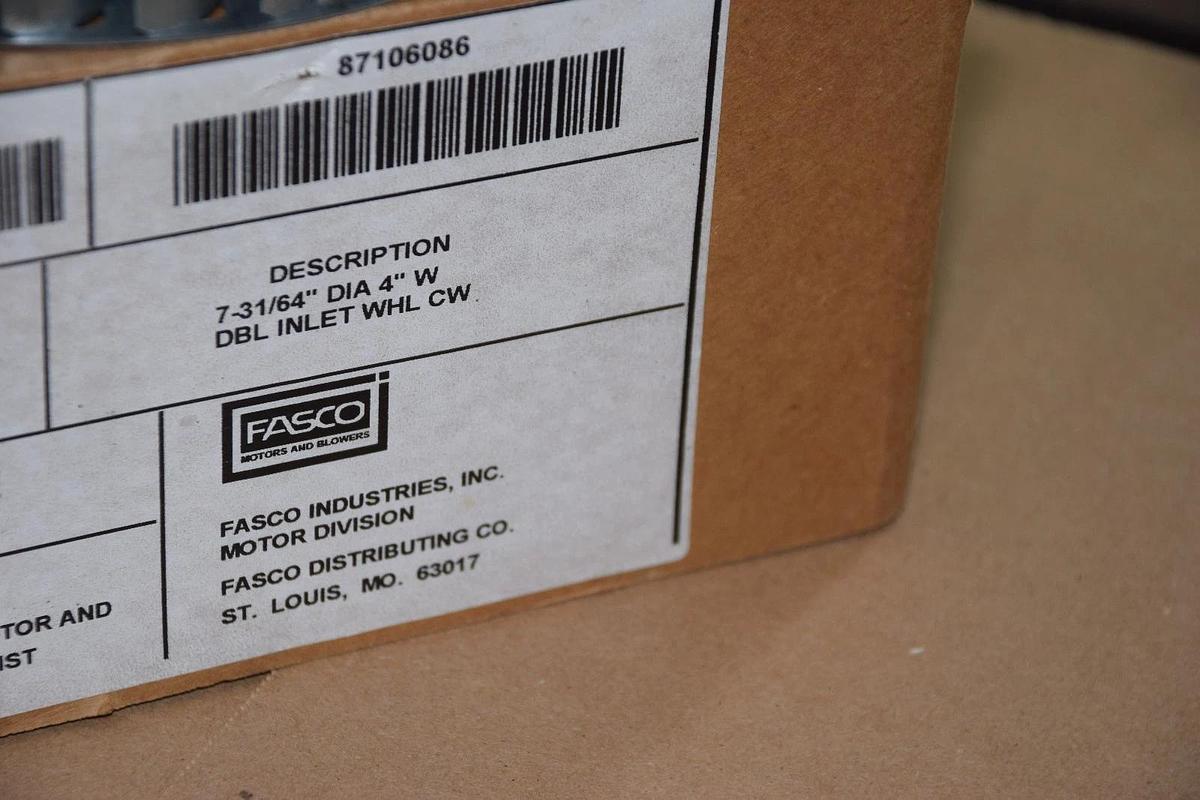 Fasco Galvanized Blower Wheel 2-6086 87106086 7-31/64" Dia 4" W 3/4" Bore NEW