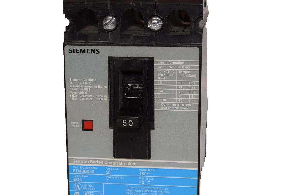 Used Siemens ED43B050 50A Amp 480V 3P Type ED4 Sentron Series Circuit Breaker