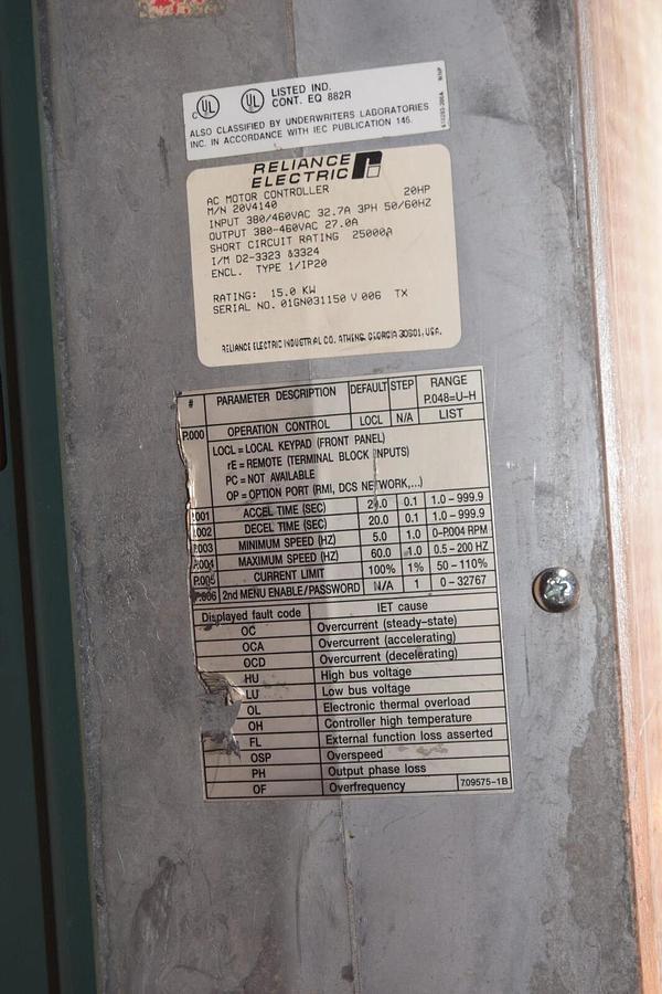 Used RELIANCE ELECTRIC GV3000 Drive AC Controller 20V4140 20hp 20 hp 15kw 380/460v