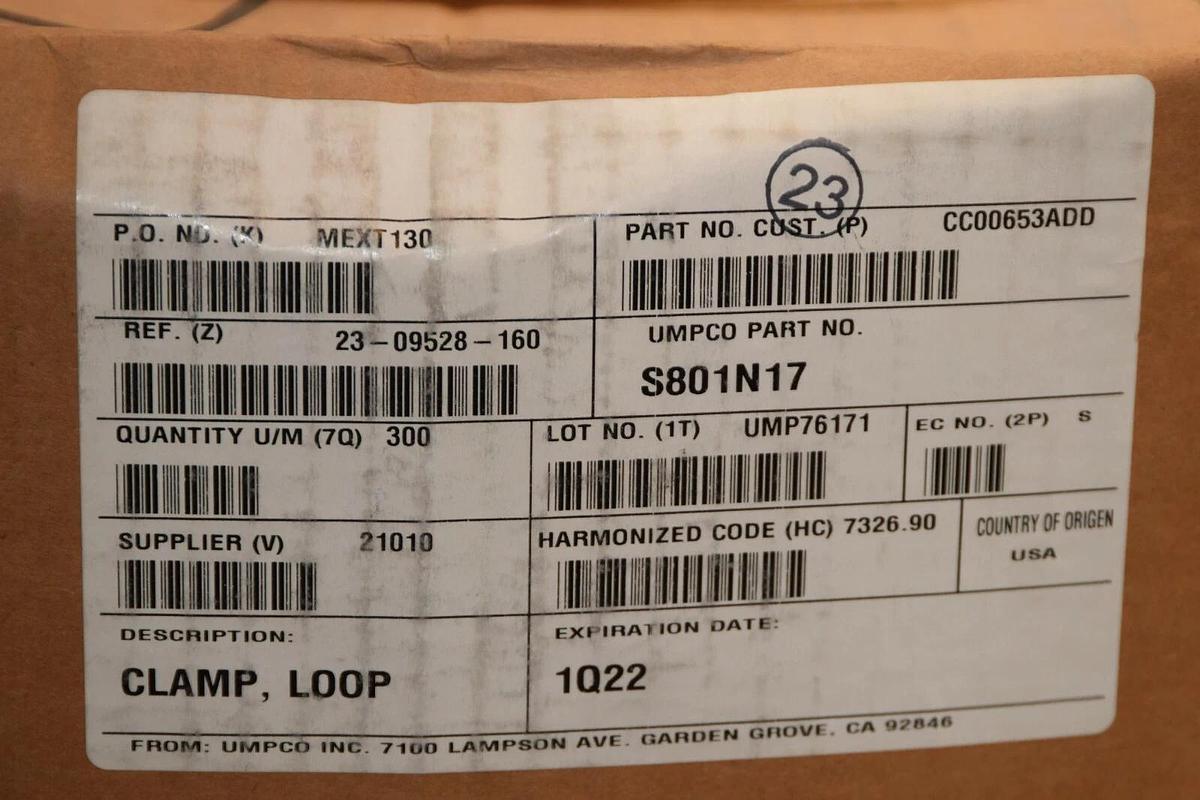 (Box of 300) Umpco Cushioned Loop Clamp Clamps S801N17 S8O1N17 1" Wire NEW