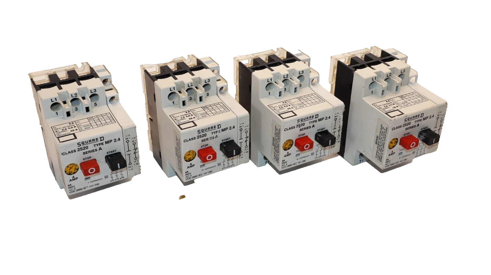 Used Square D Manual Starter 2520-MP 2.4 Series A 4A 660V 3P (Lot of 4)