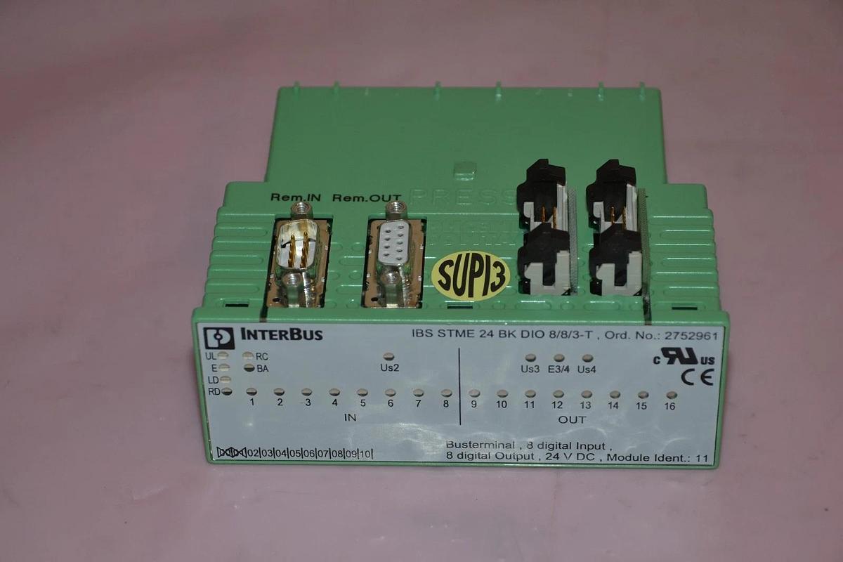 Used PHOENIX INTERBUS IBS STME 24 BK DIO 8/8/3-T 2752961 24V BUSTERMINAL MODULE