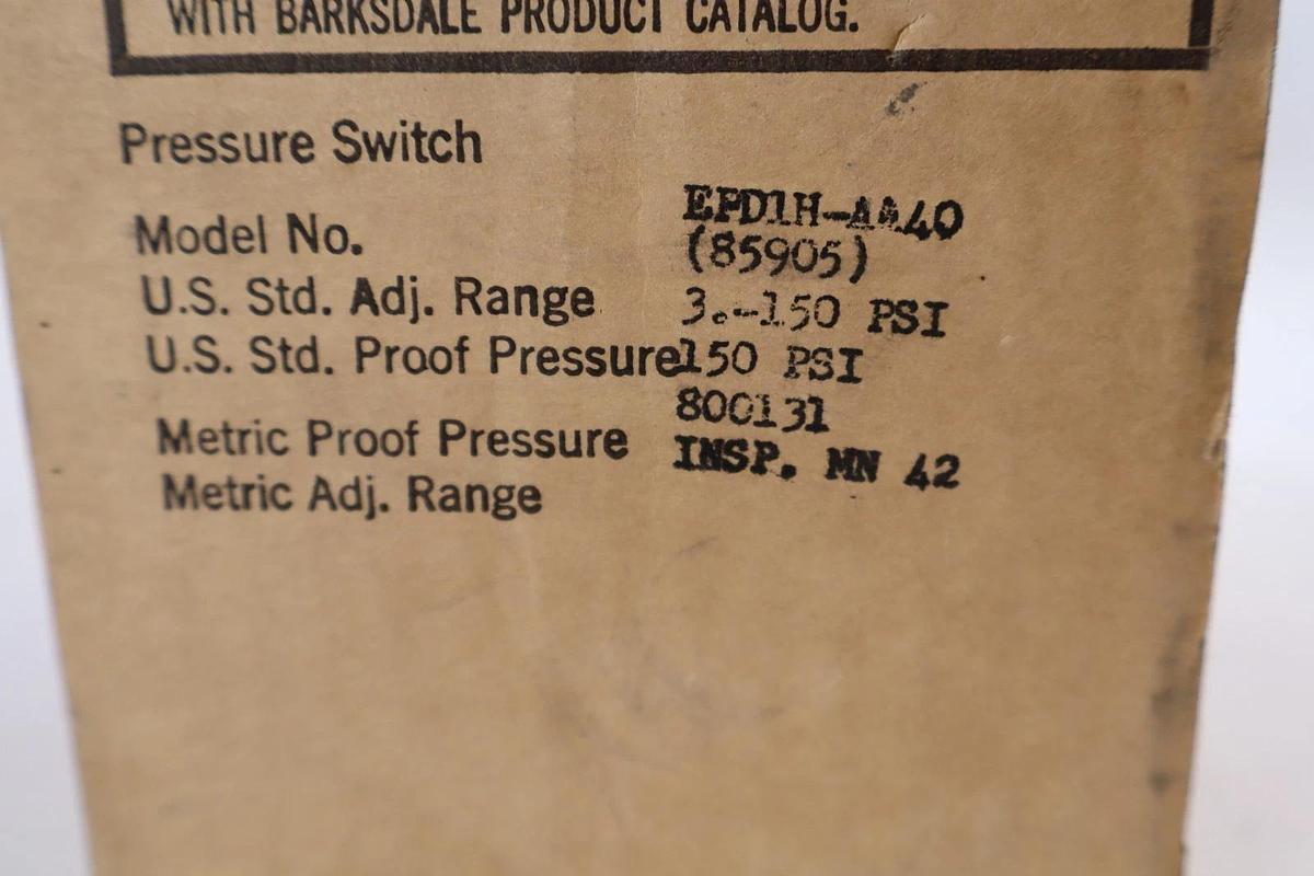 Barksdale Controls Differential Pressure Switch EPD1H-AA40 , 3-150psi, 4A (New)