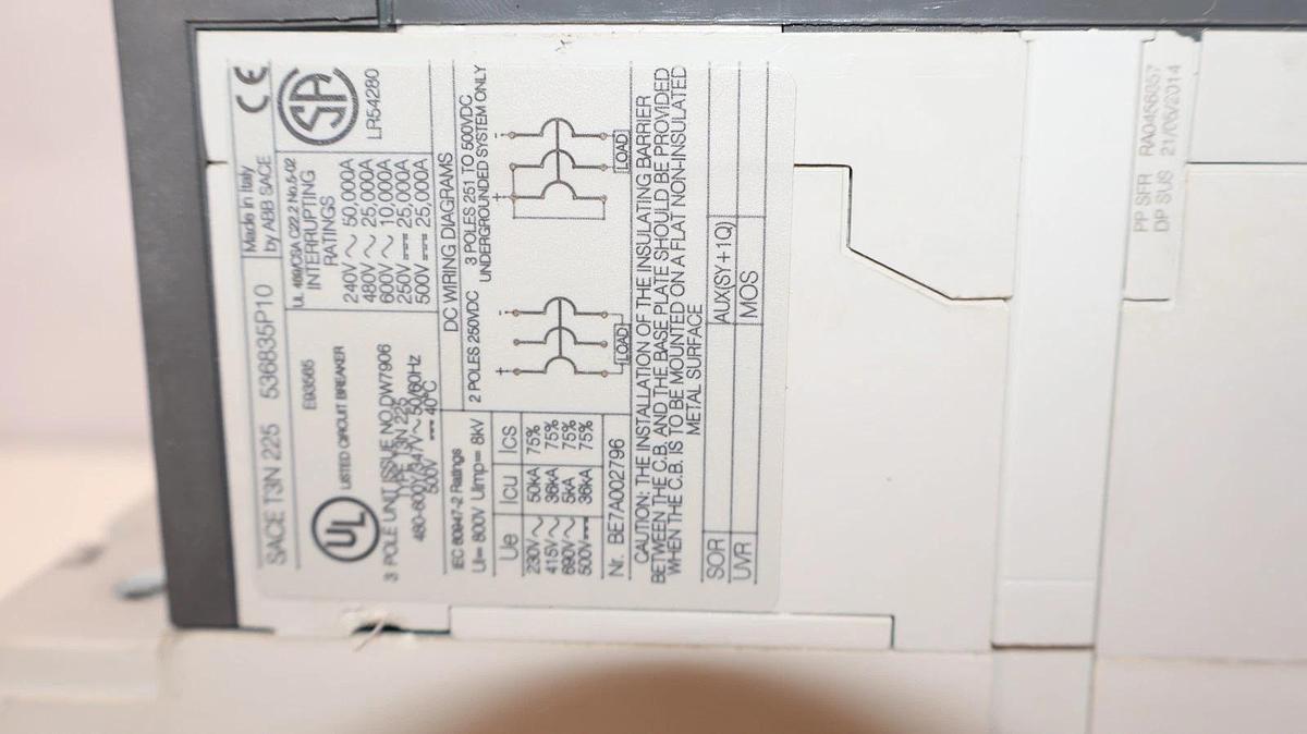 Used ABB SACE T3N 225 T3N225 225A 225 Amp 3P SACE Tmax Circuit Breaker