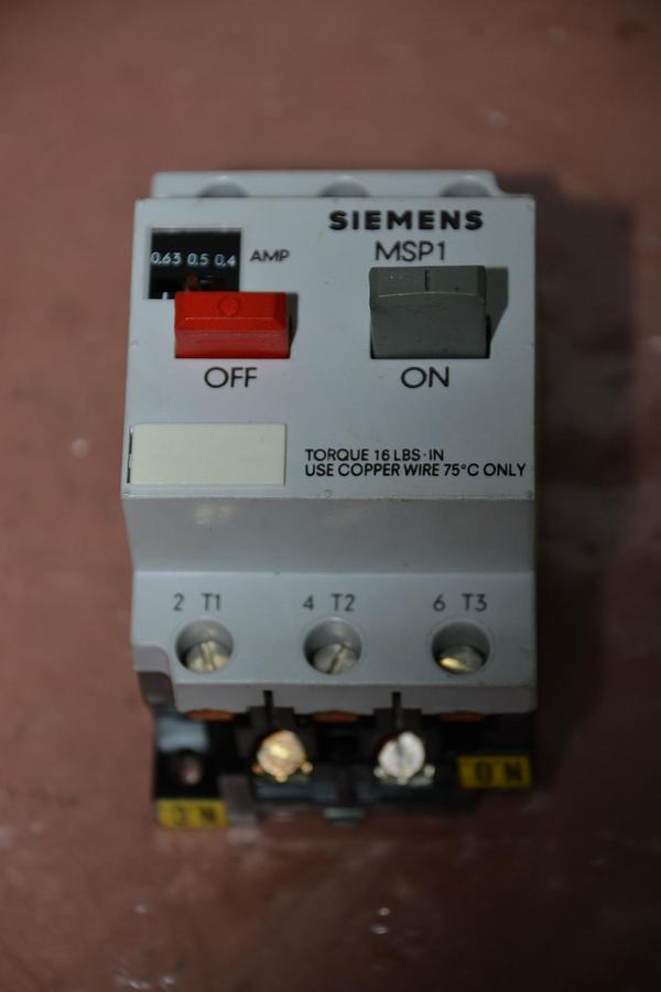 Used SIEMENS STARTER MSP10D 0.4-0.63A 0.4-0.63 A AMPS 600V 600 V MSP10D