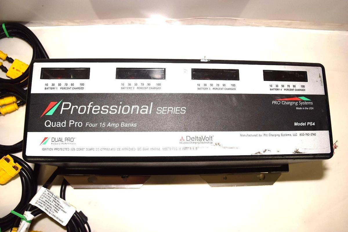Used DeltaVolt PS4 Quad Pro Four 15Amp (4-Banks) Lithium Marine Battery Charger Boat