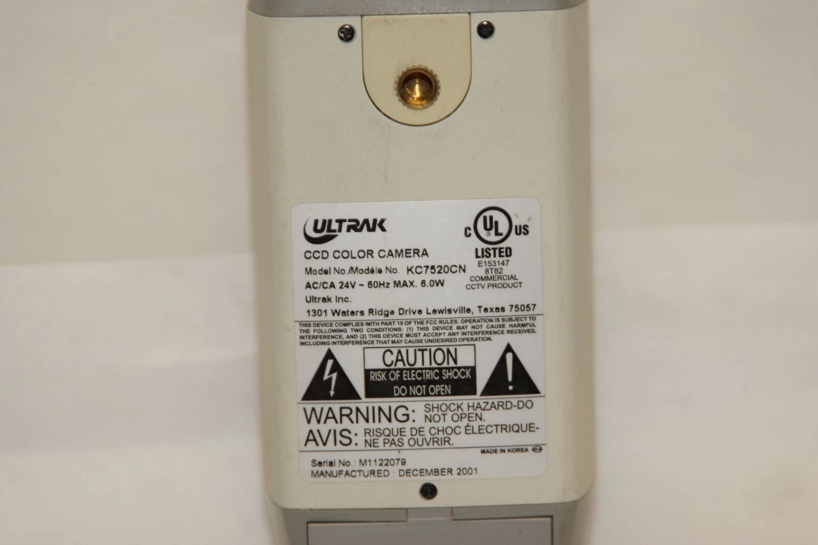 Used ULTRAK KC7520CN 24Vac 60Hz 6.0W CCD Color Camera