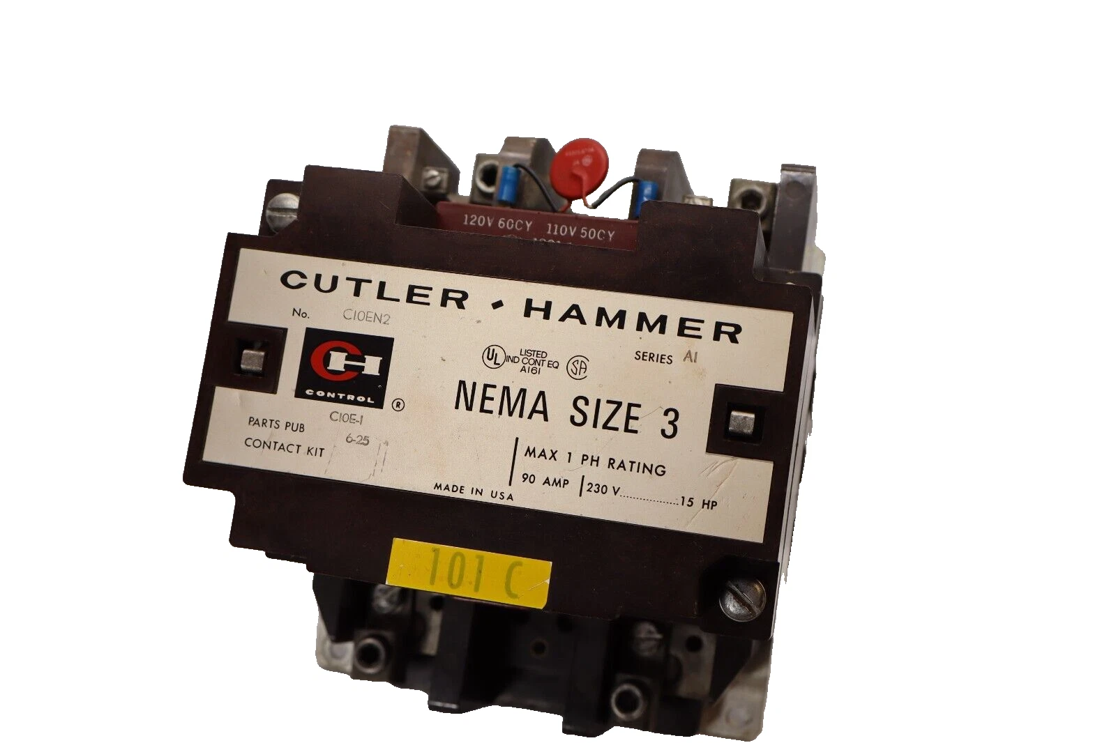 Used CUTLER HAMMER C10EN2 Series A1 Nema Size Sz 3 110/120V Coil Contactor