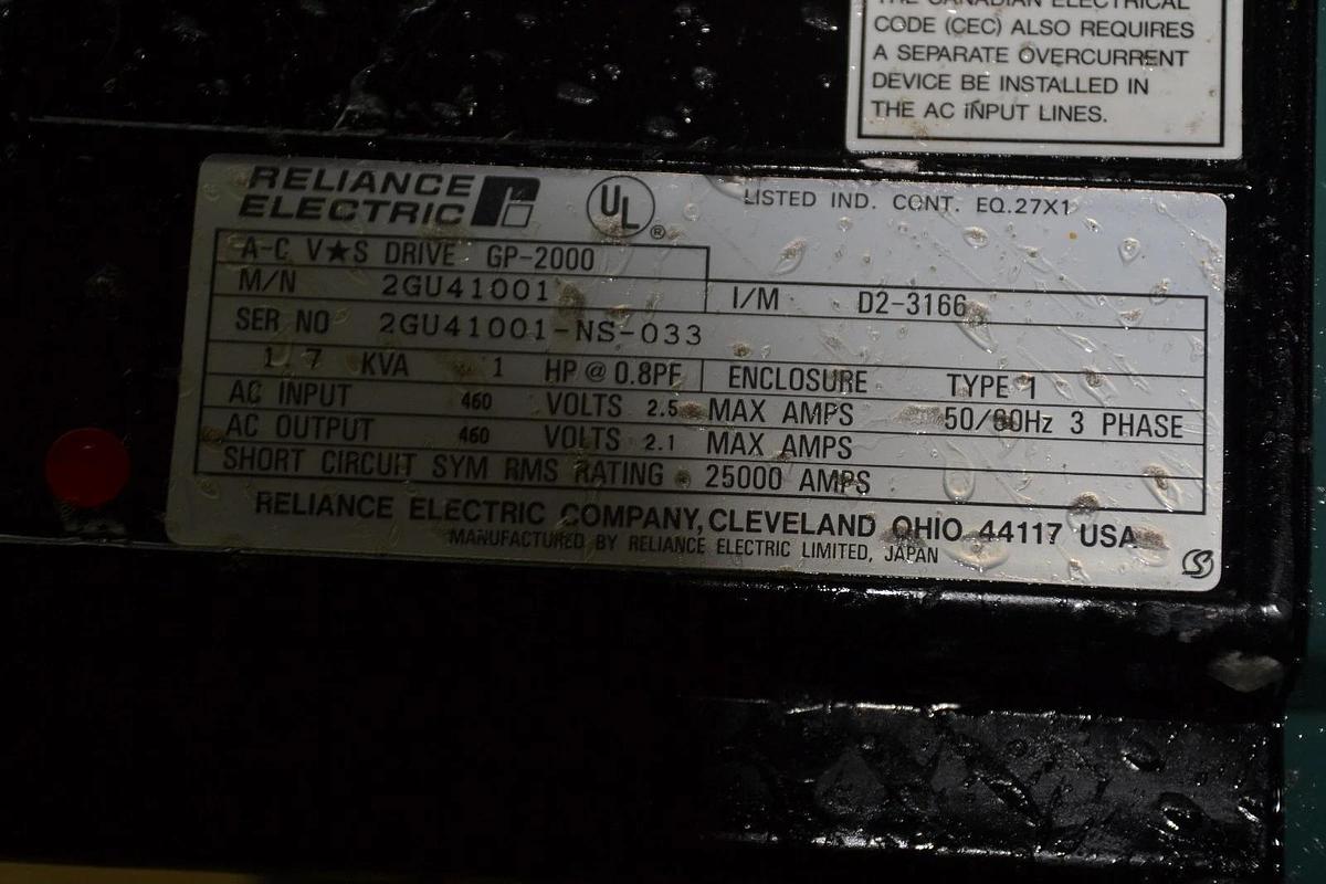 Used RELIANCE ELECTRIC 2GU41001 AC VS DRIVE GP-2000 460V 2.5A 50/60HZ 3Phase