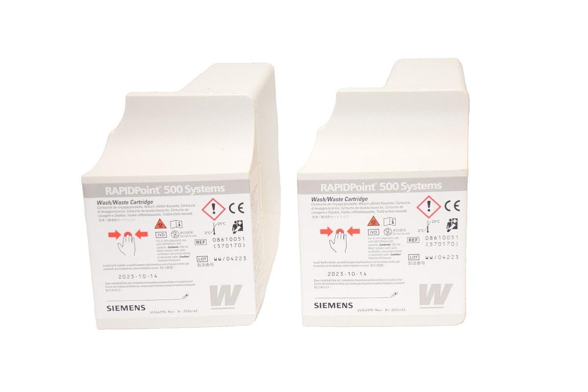 (NEW -Lot of 2) SIEMENS 11561590 Wash/Waste Cartridge For Rapidpoint 500 Systems
