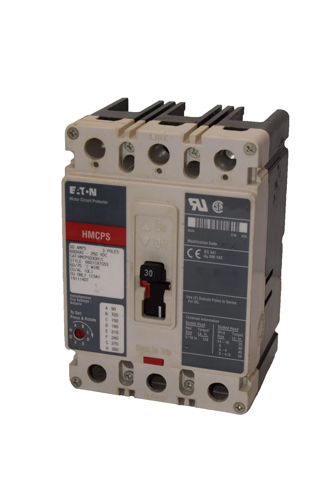 Used Westinghouse 30a Circuit Breaker 3p HMCPS030H1C 600Vac 30amp 30 Amp 3pole