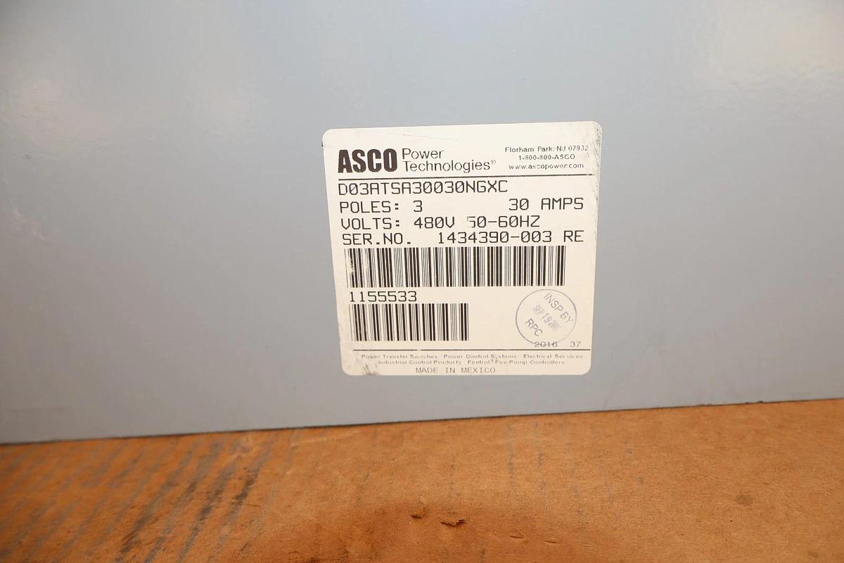 Asco Emerson Automatic Transfer Switch D03ATSA30030NGXC 30A 480v (New, take out)