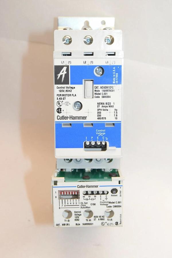 (NEW) CUTLER HAMMER W240M1CFC 3P 27A 3Phs Coil Contactor / OL Combo WB13FJ