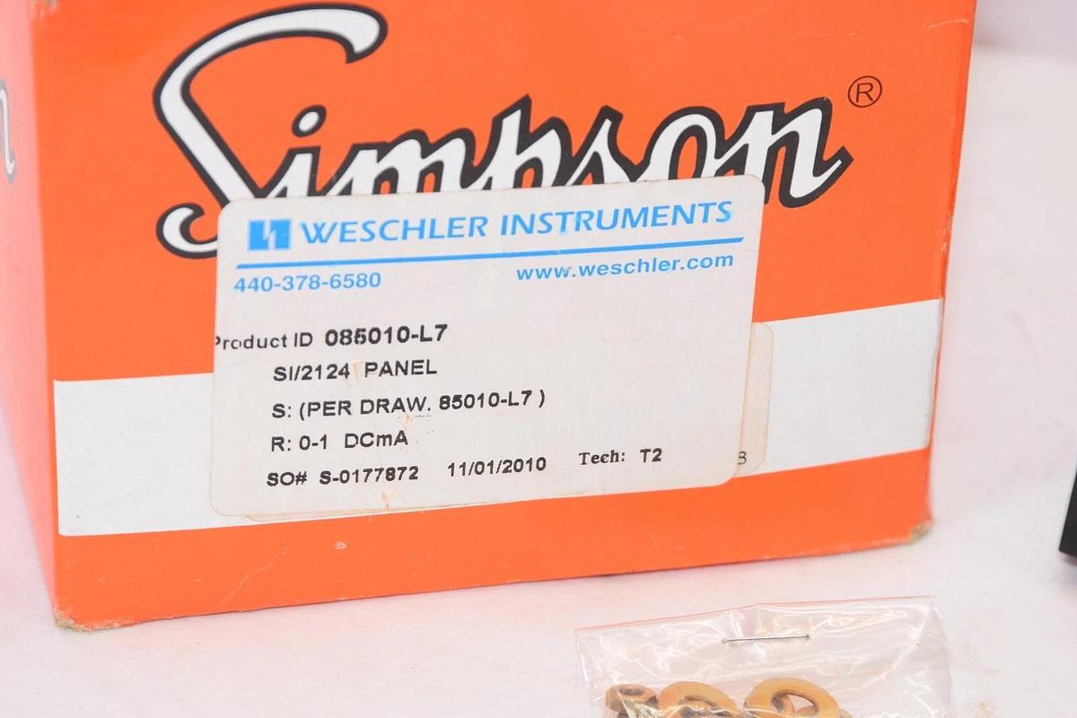 (NEW) WESCHLER INSTRUMENTS 085010-L7 0-2Amps Precipitator Panel Meter