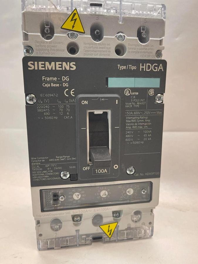 Used SIEMENS HDGA 3vl2110-2ge33-0aa0 CIRCUIT BREAKER 600V 100 Amp 100 A HDX3P100